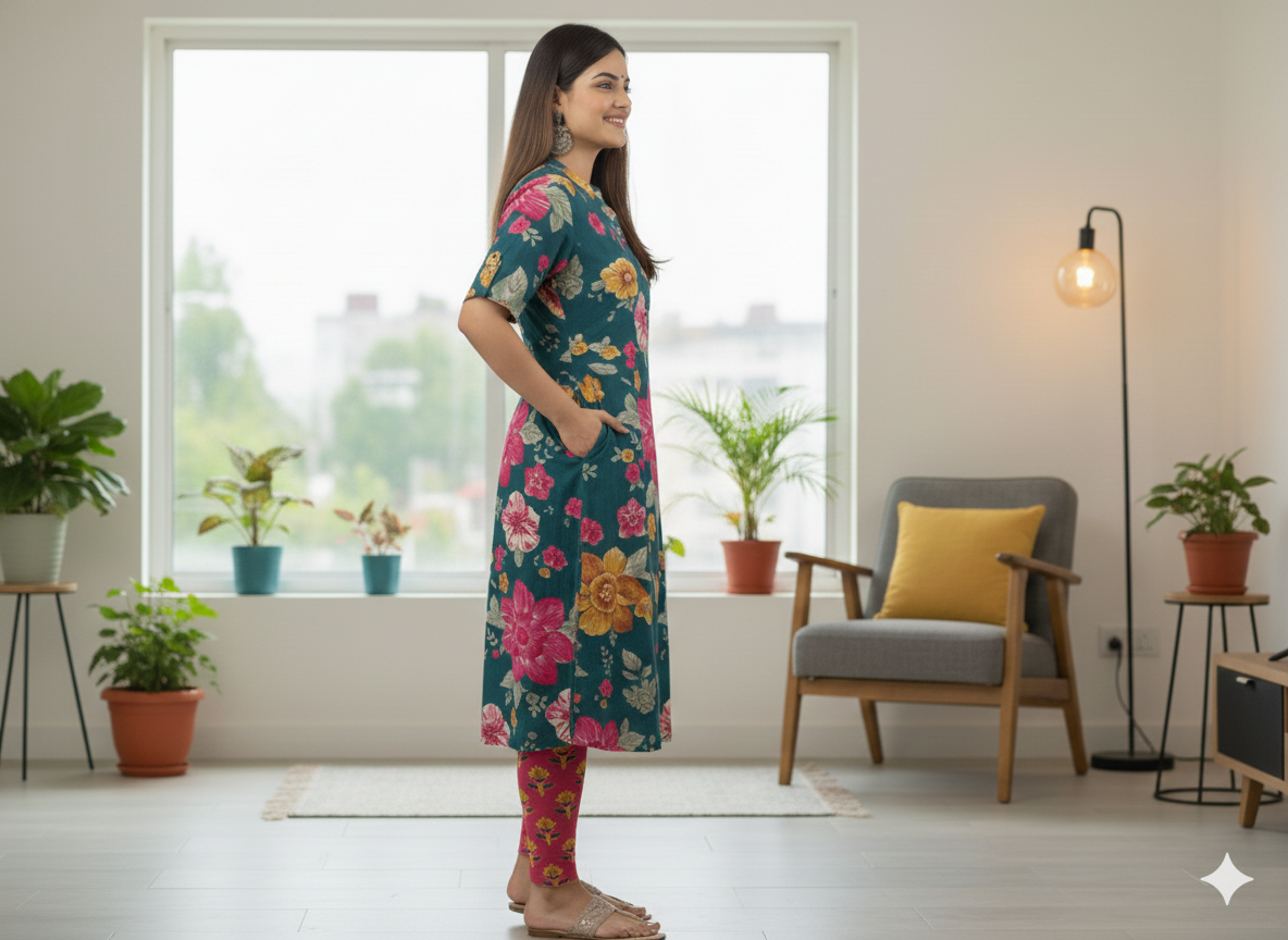 1017 - The Peacock Garden A-Line Kurta (Top Only)