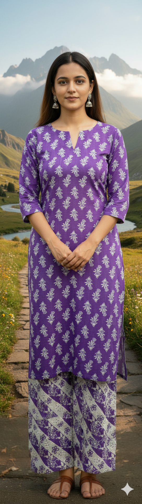 1028 - Purple Printed Kurta Set