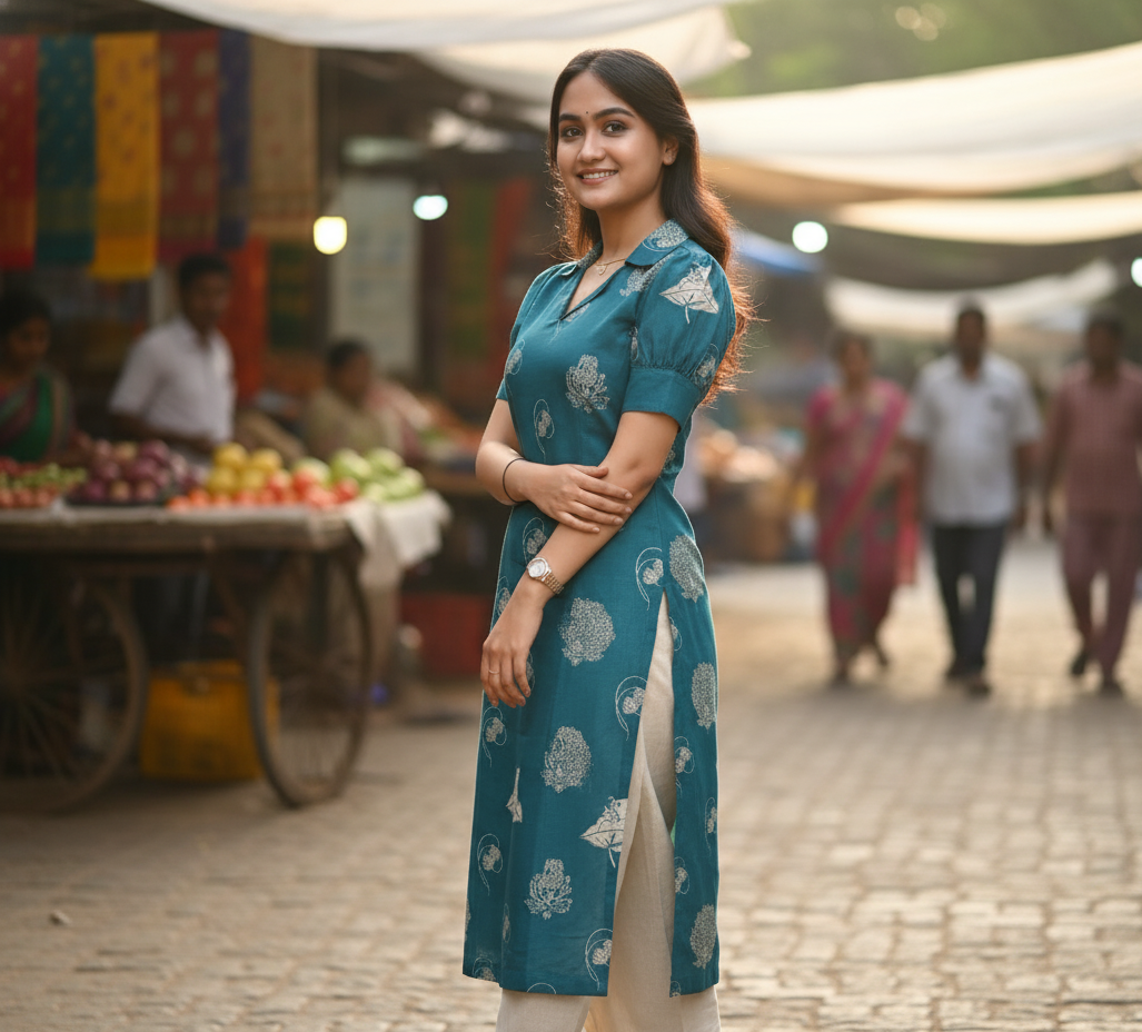 Teal Floral Printed Dress