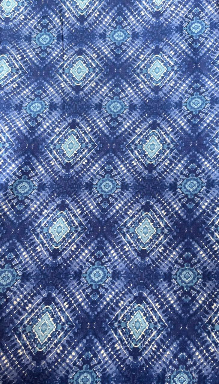 Blue Printed Long Shrug with White Kurta Set