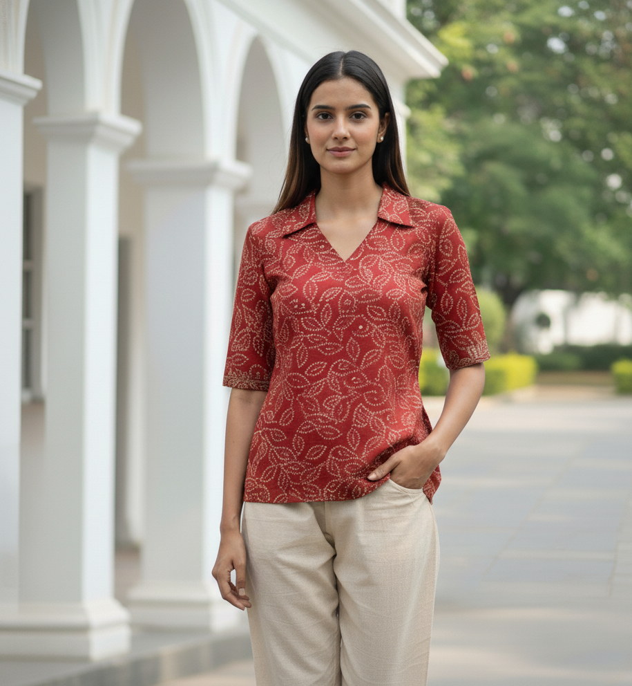 Red Printed Cotton Top