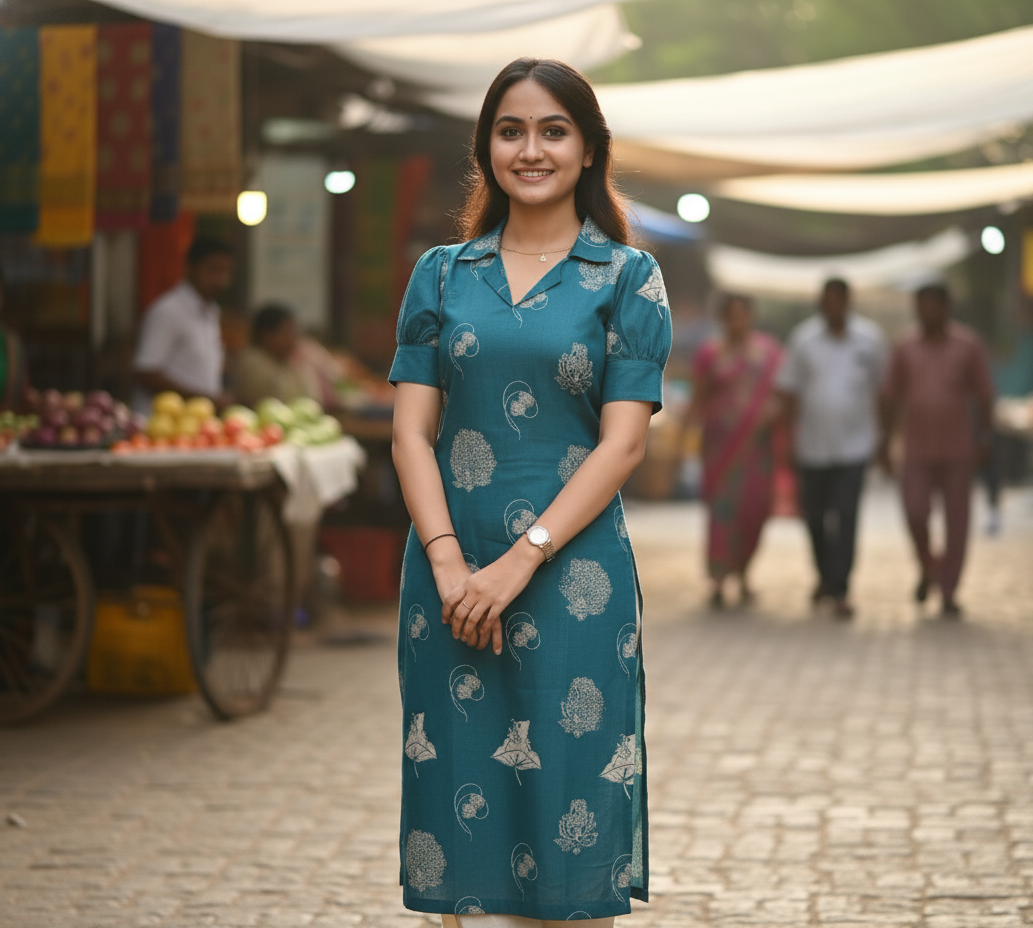 1001 - Satin Cotton Tunic & Bottom Set