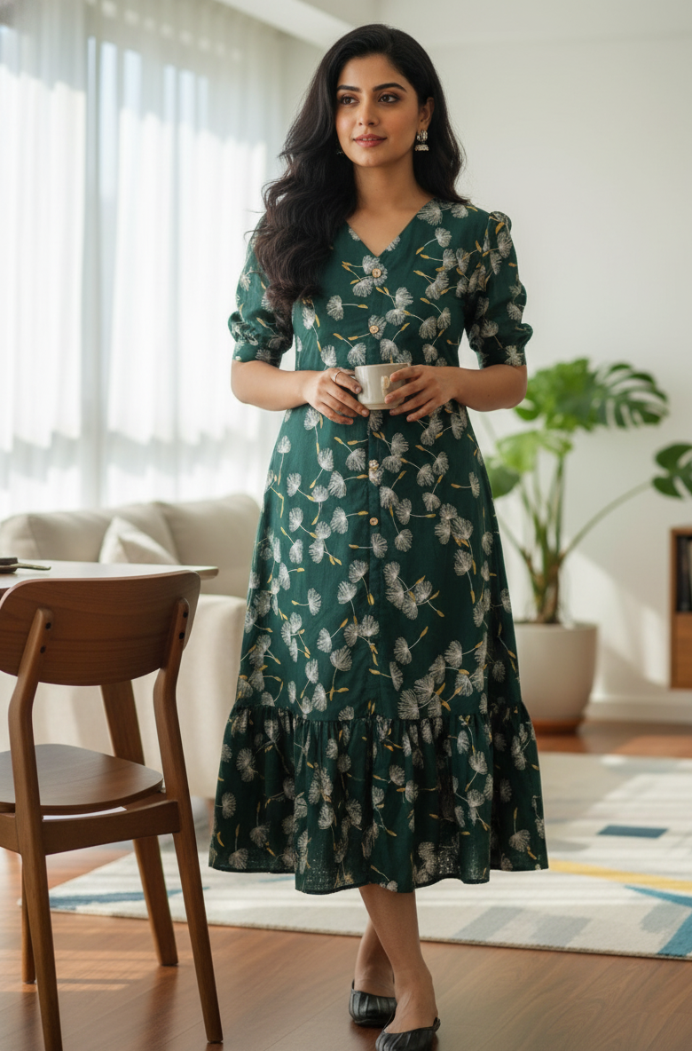 Green Floral Midi Dress