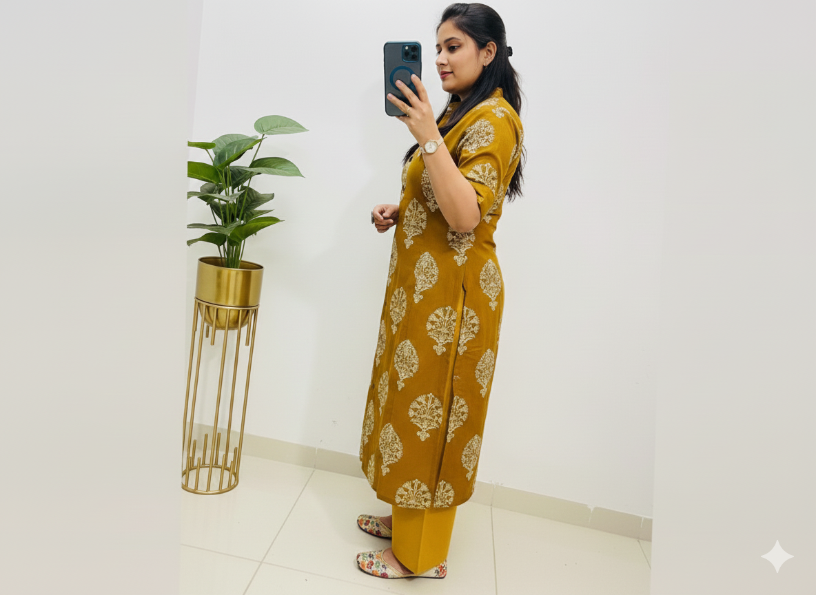 1018 - The Golden Hour Cotton Kurta Set