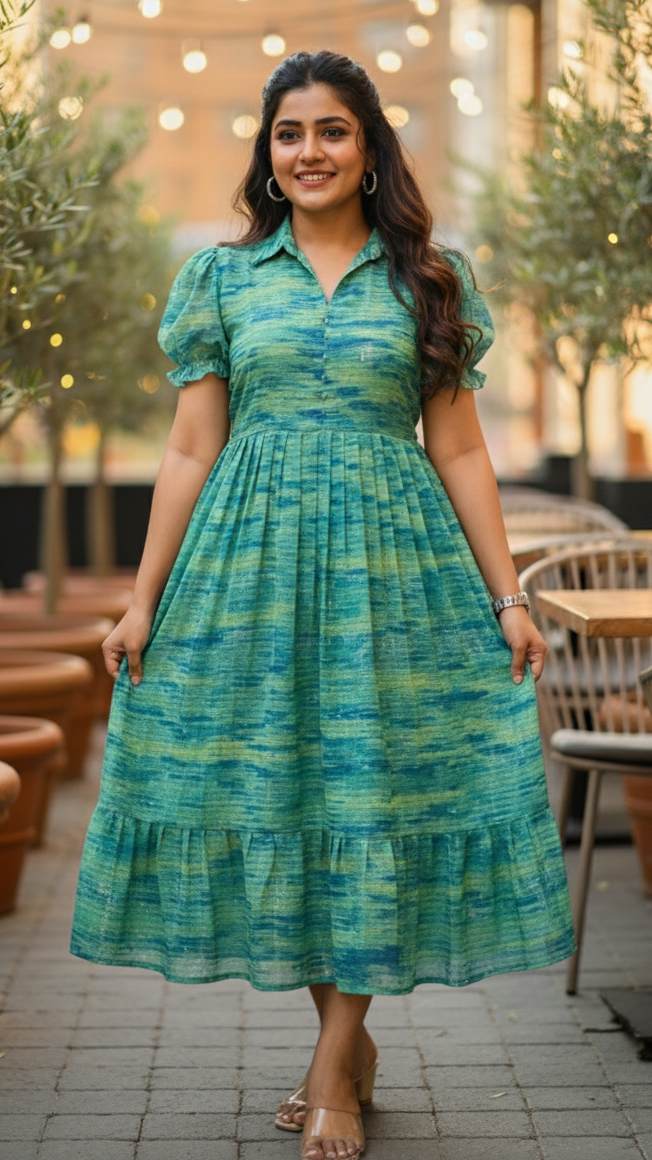Green Patterned Midi Dress