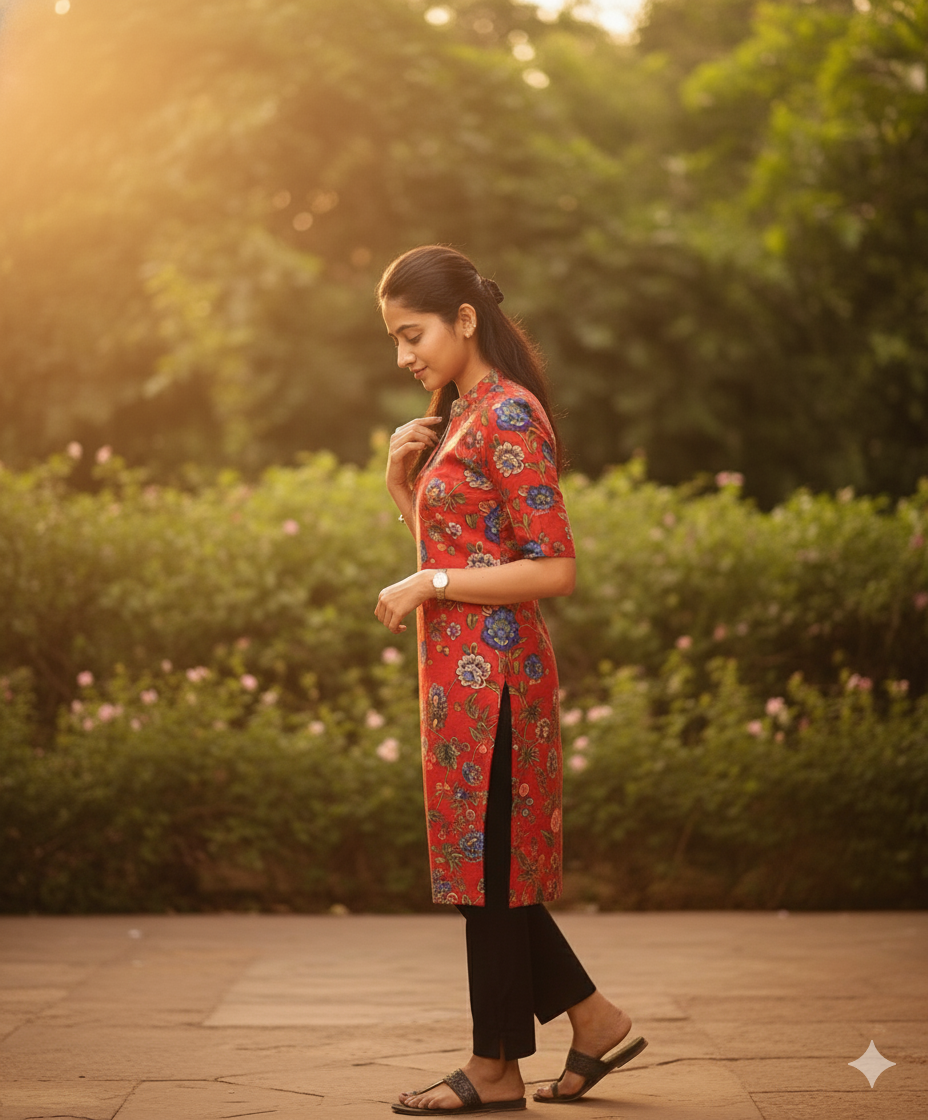Red Floral Print Kurti