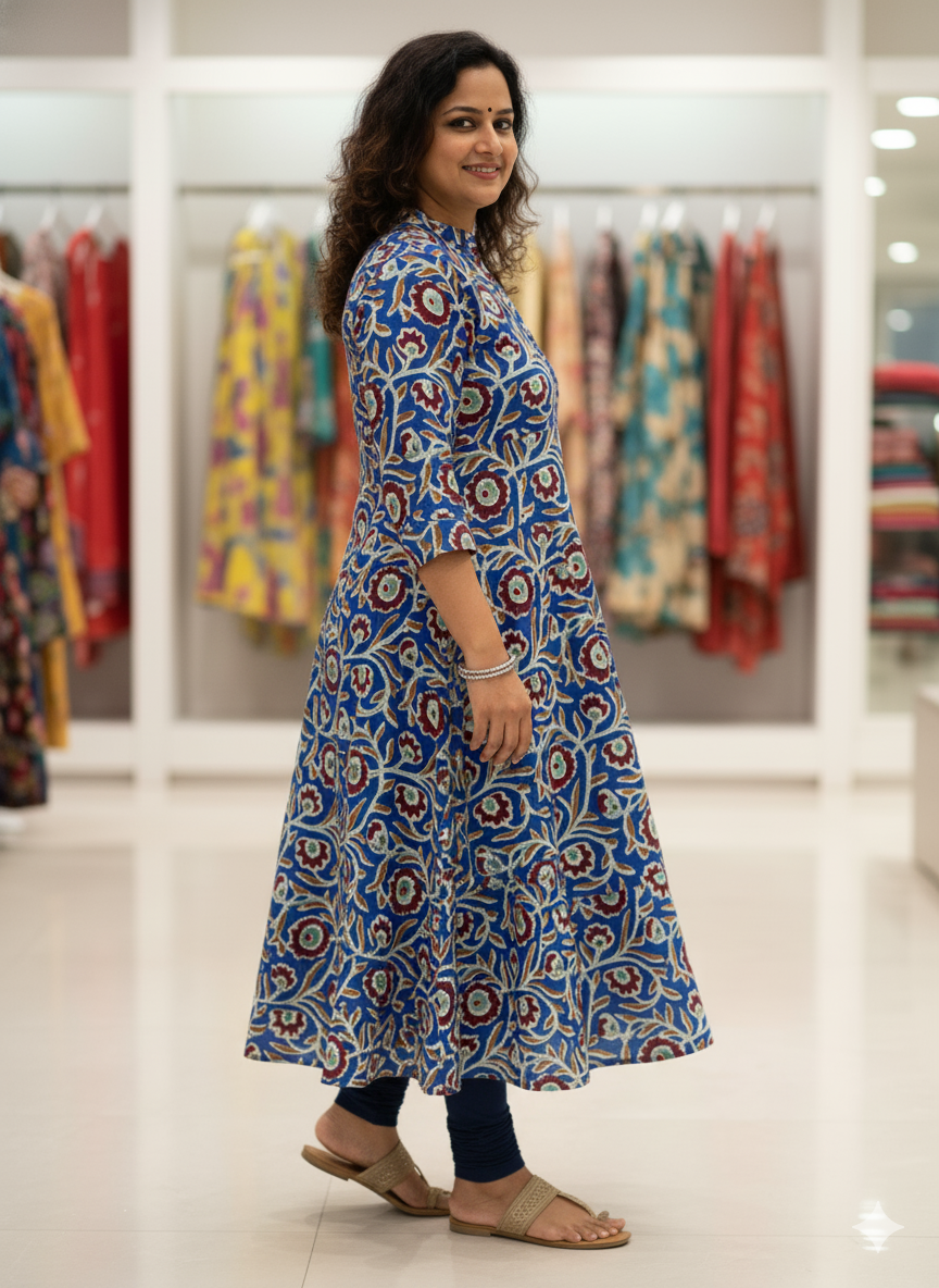 Blue Printed A-Line Kurti