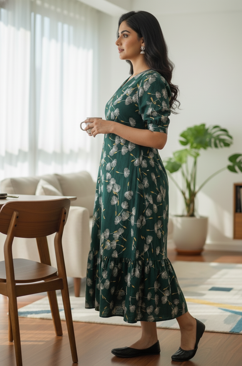 Green Floral Midi Dress