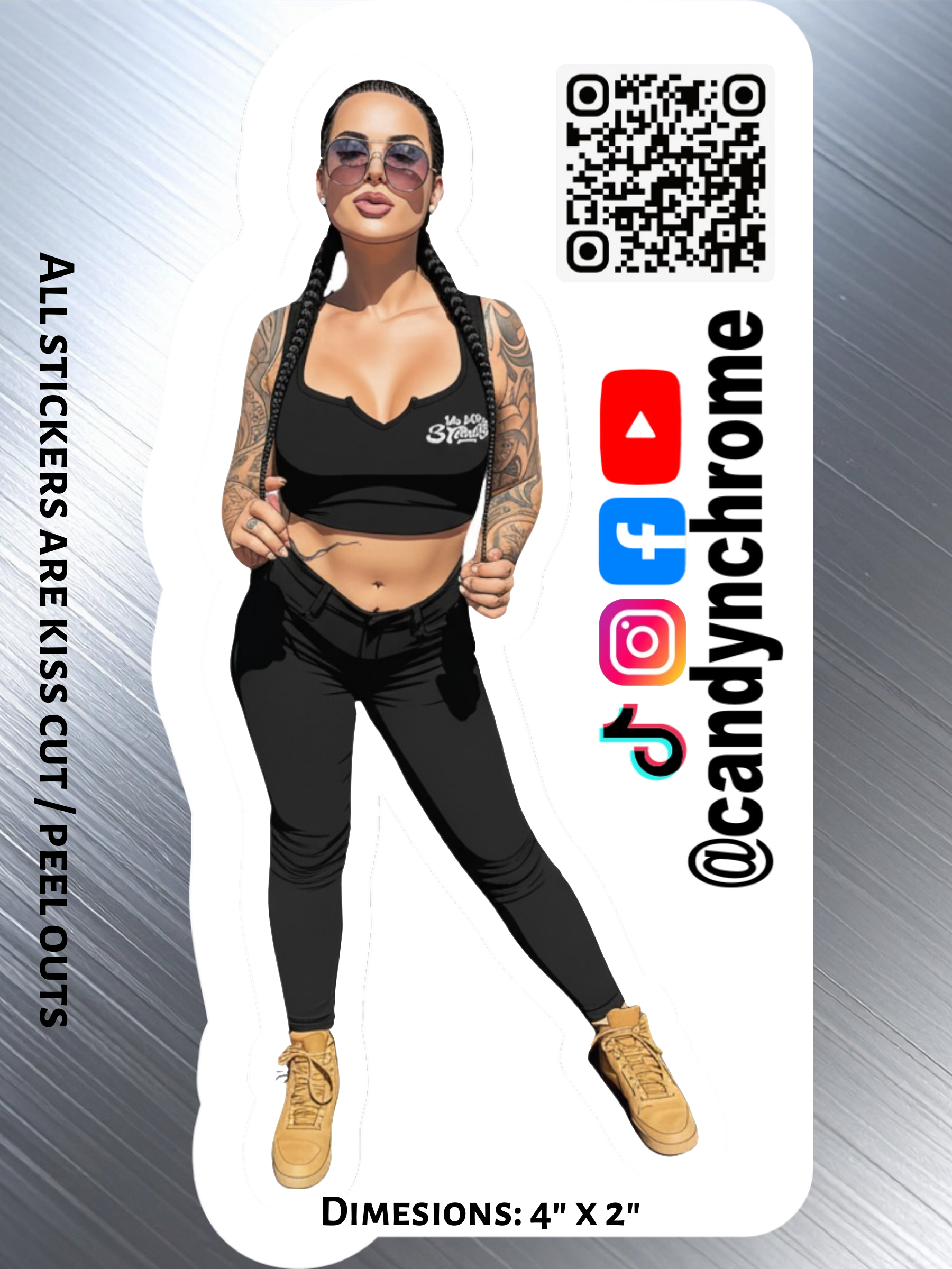 CandyNChrome Braid Baddie Sticker – 4" x 2" Kiss Cut