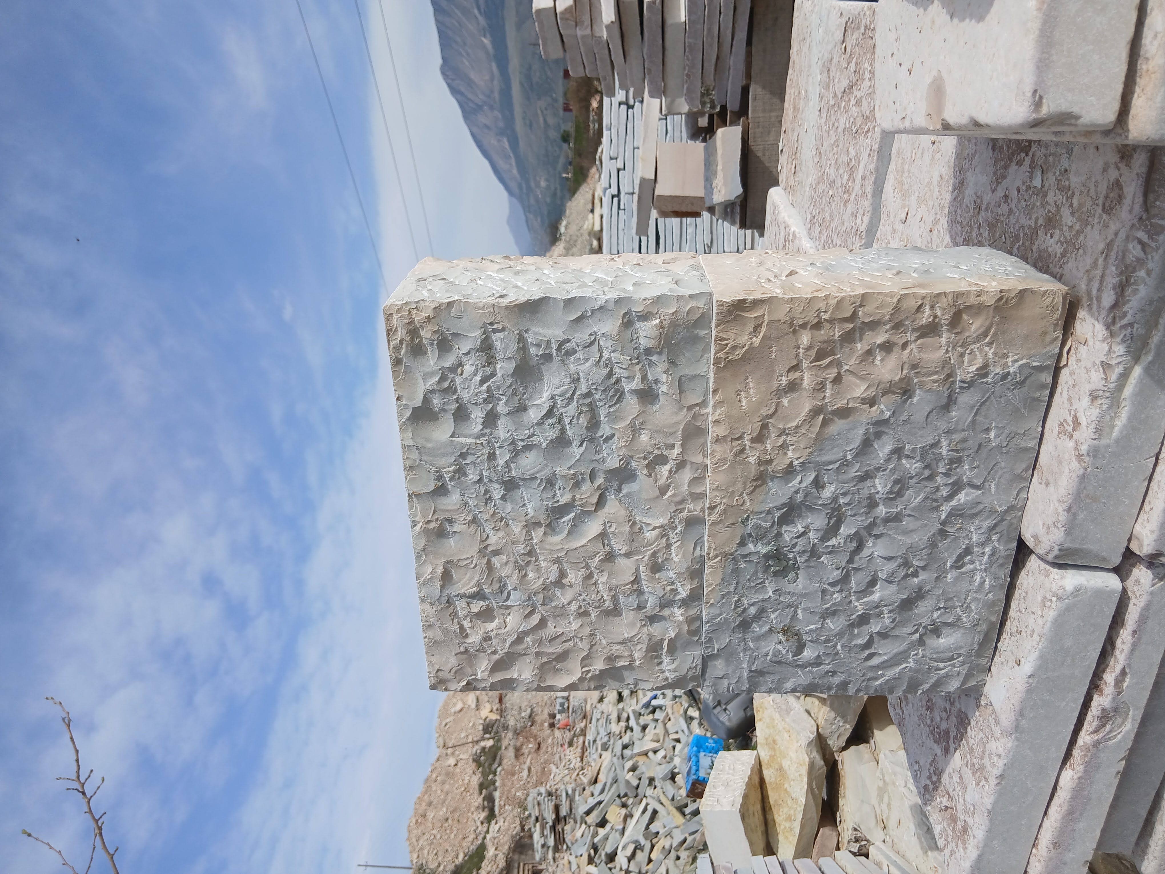 Gjirokastra Blue Limestone Block – 4 Sides Cut, Hand-Carved Faces