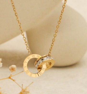 Roman Numeral and Crystal Gold Pendant Necklace