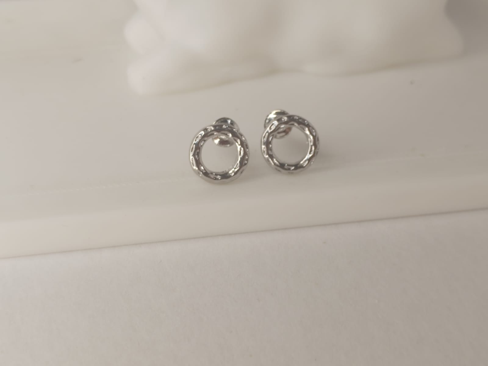 Silver Twisted Circle Stud Earrings
