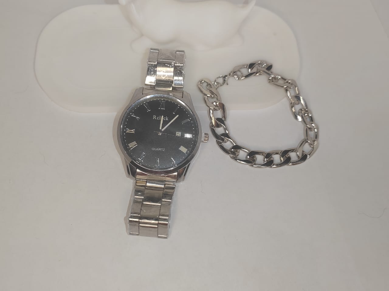 Silver Wristwatch and Bracelet Set