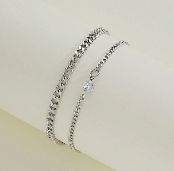 Silver Chain Bracelet Set