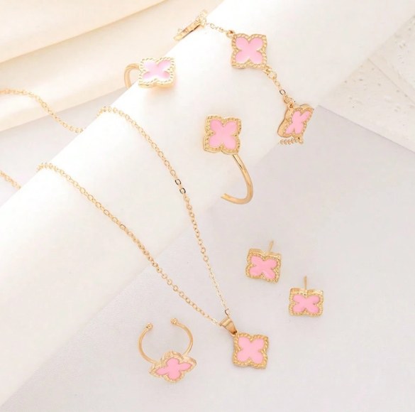 Pink Clover Jewelry Set