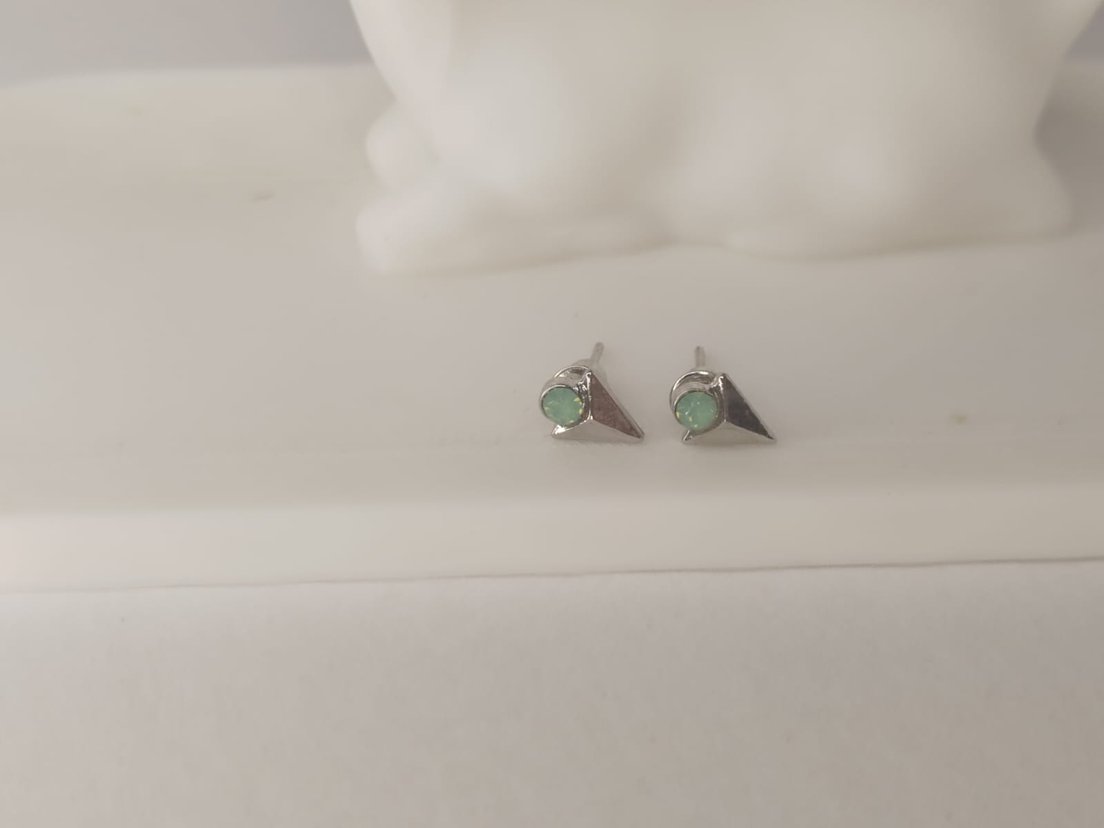 Silver Stud Earrings with Green Stone