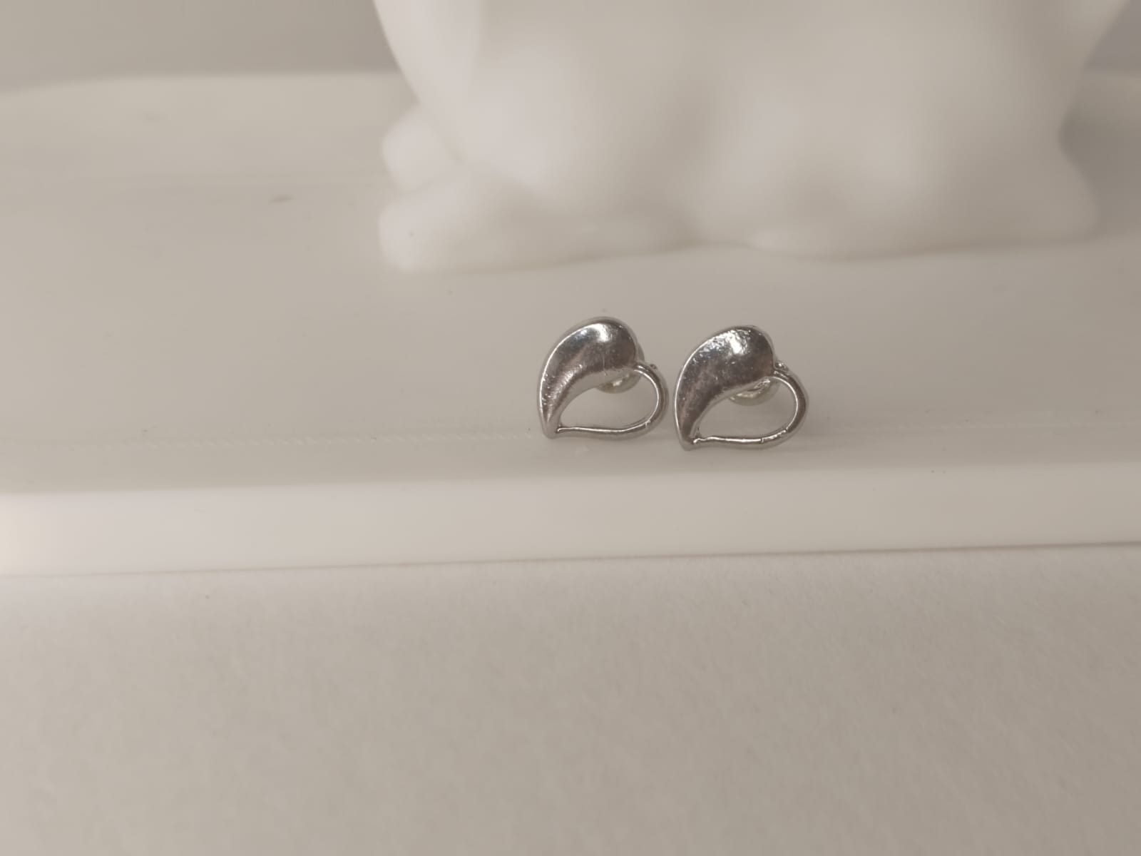 Silver Heart Leaf Stud Earrings