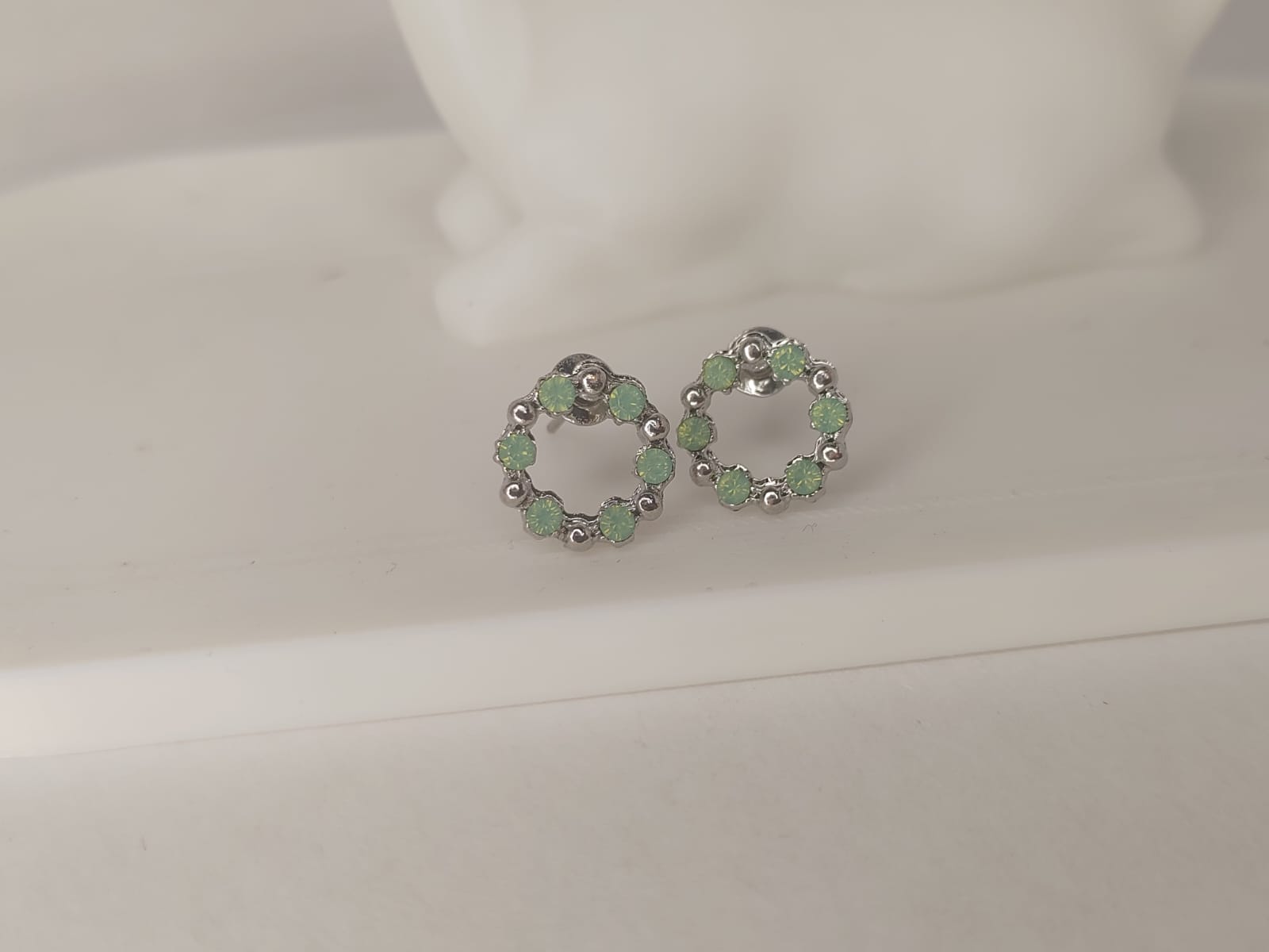 Silver Green Gemstone Stud Earrings