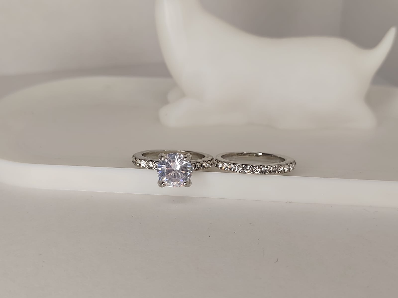 Silver Engagement and Wedding Ring Set