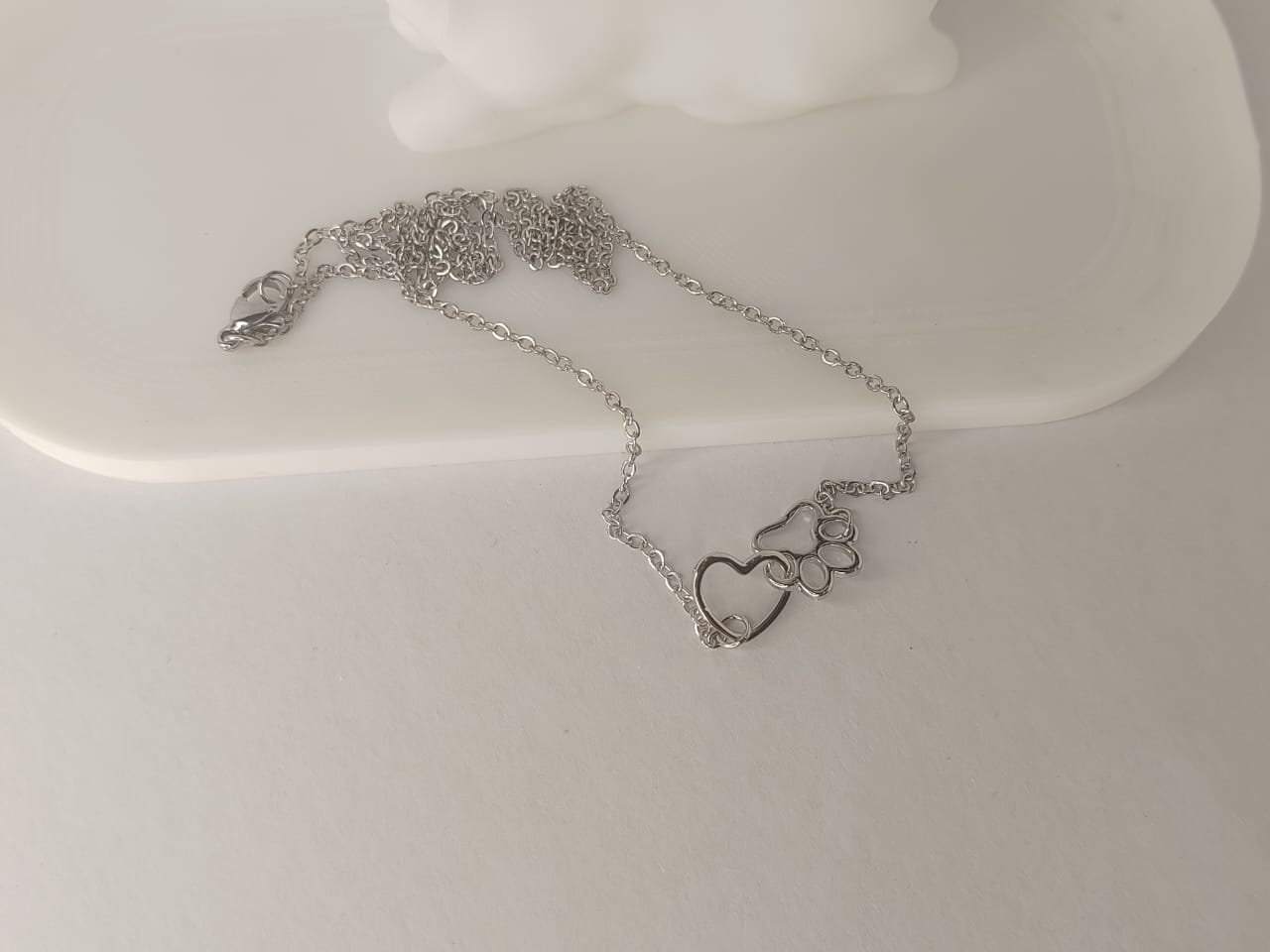 Silver Paw and Heart Necklace