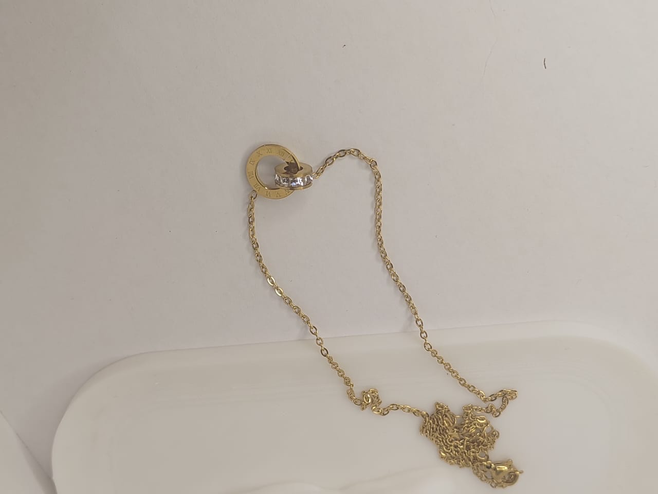 Roman Numeral and Crystal Gold Pendant Necklace