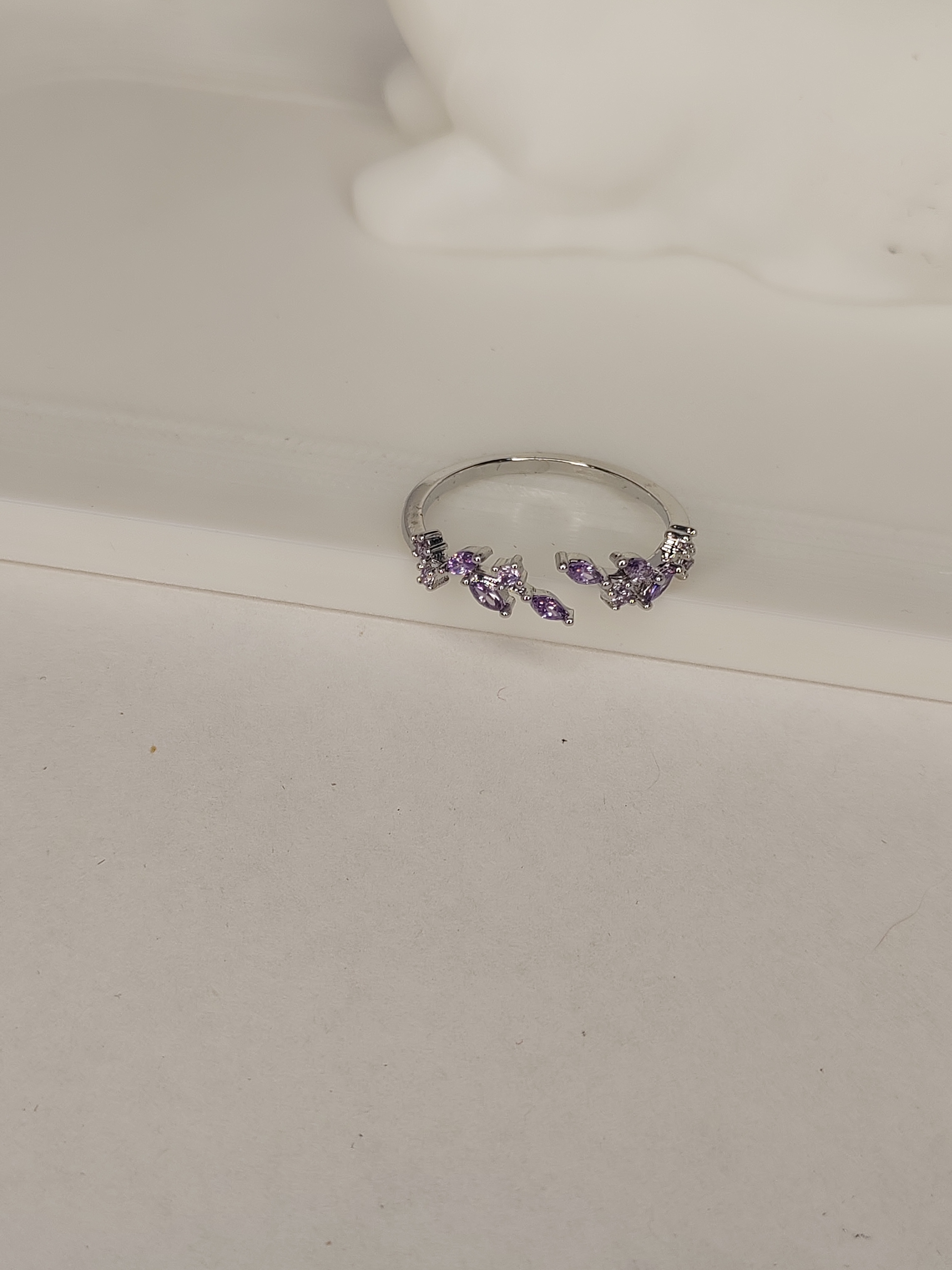 Silver Adjustable Ring with Purple Gemstones