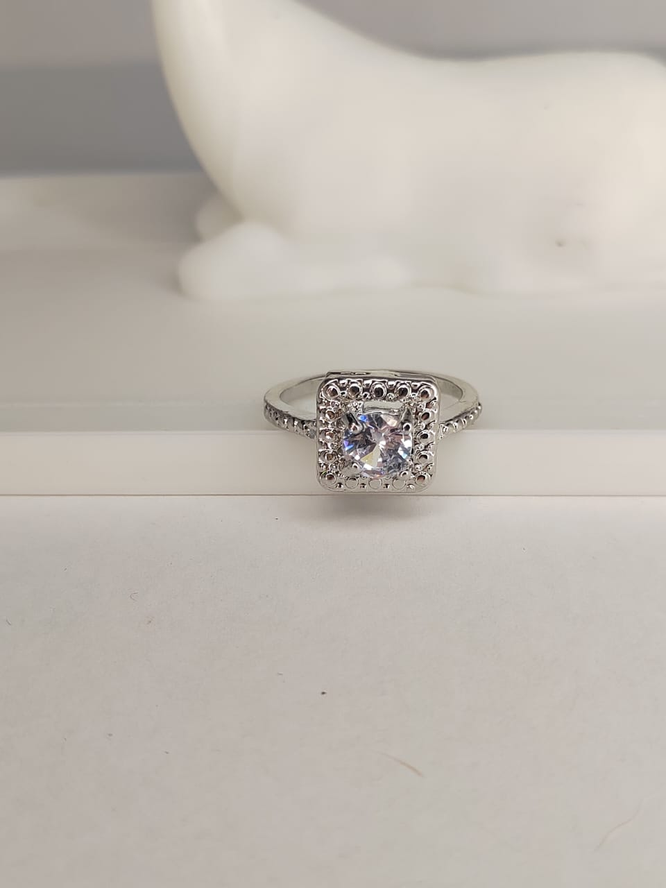 Elegant Silver Square Halo Ring