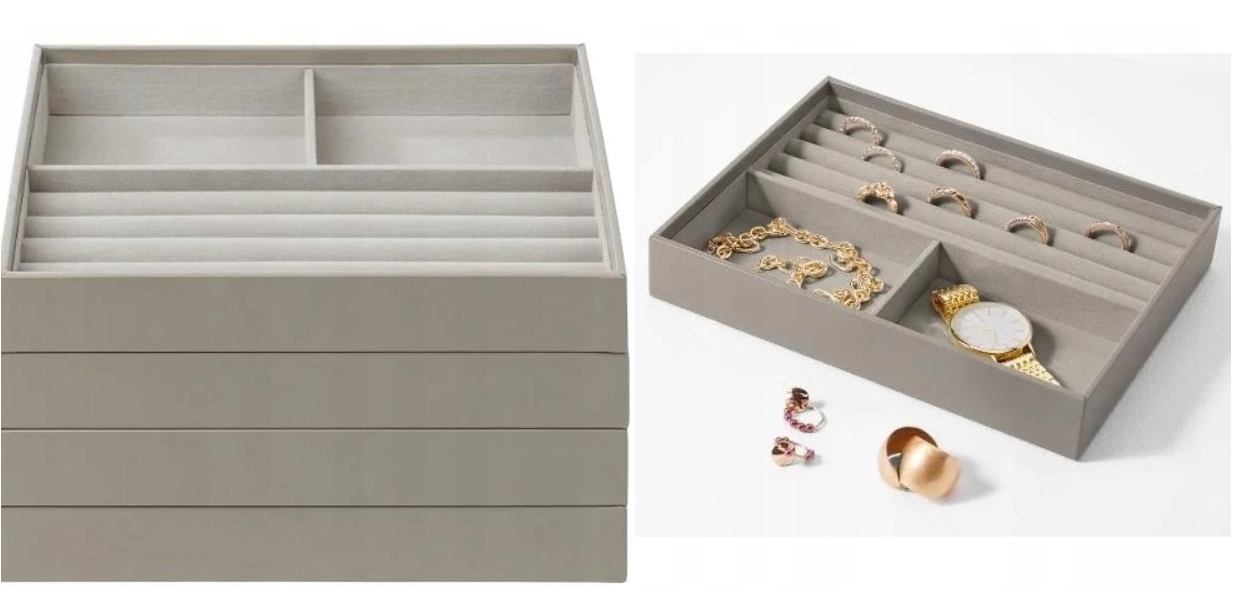 Velvet jewelry box with compartments for rings and earrings