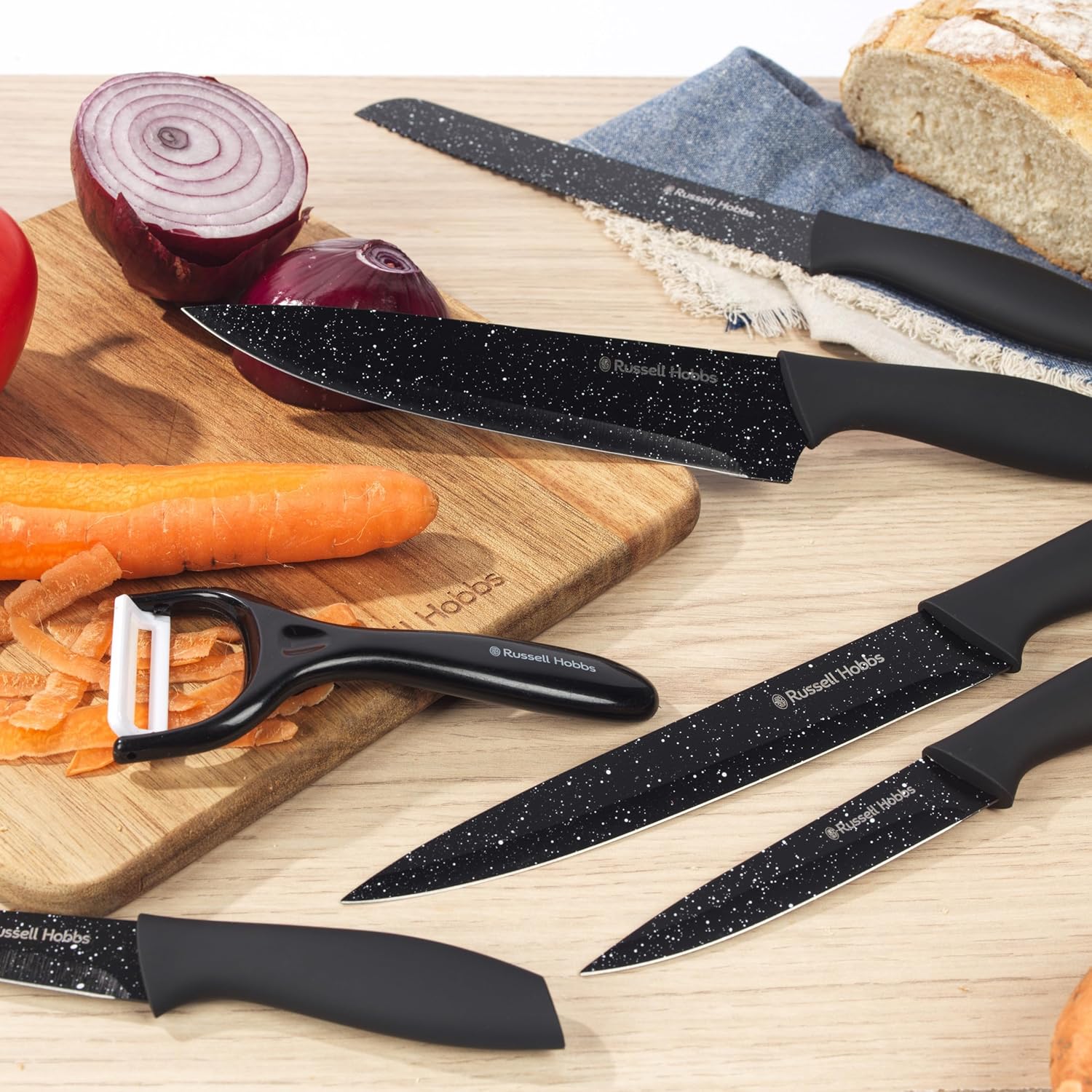 Russell Hobbs Black Marble Knife & Peeler Set, 6 Piece