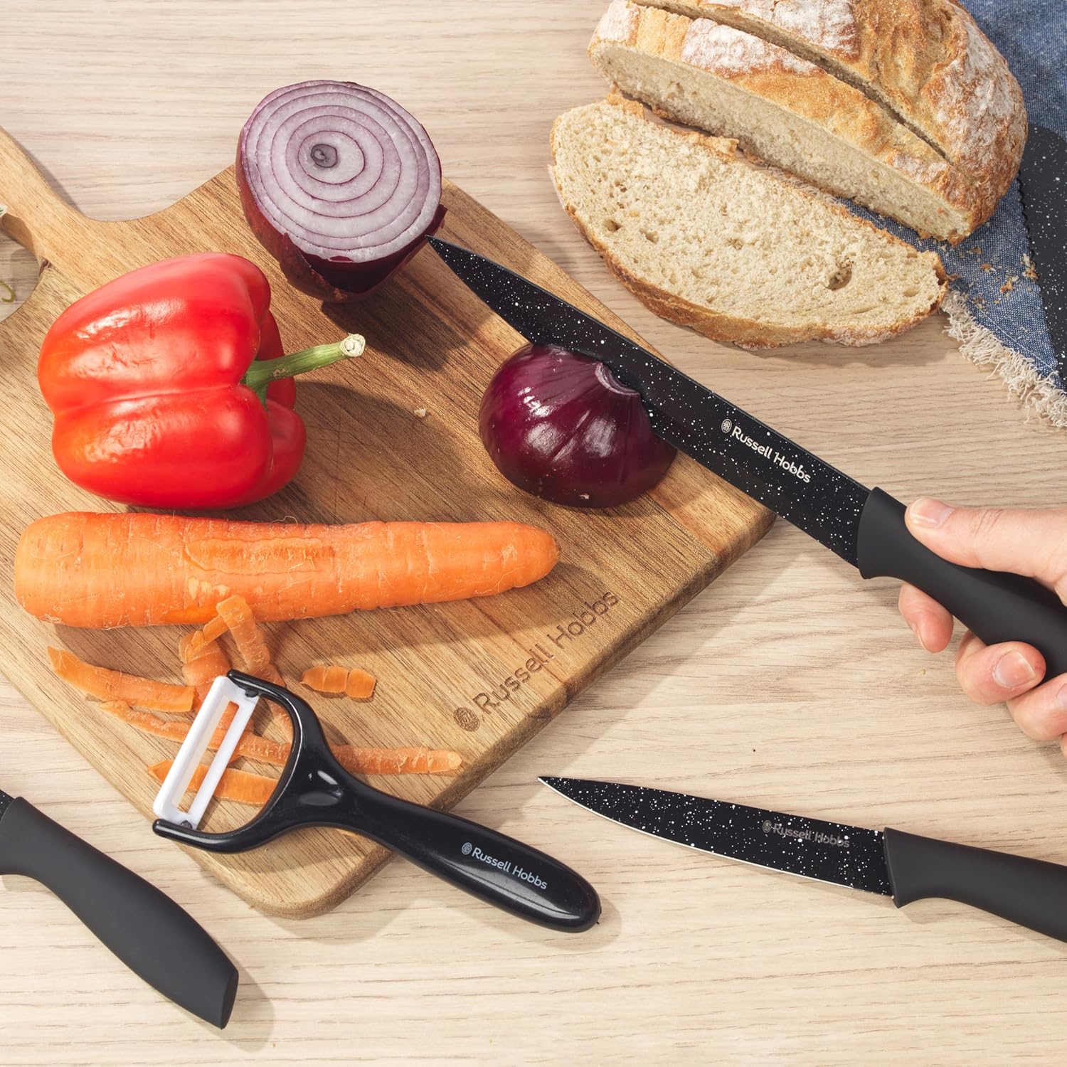 Russell Hobbs Black Marble Knife & Peeler Set, 6 Piece