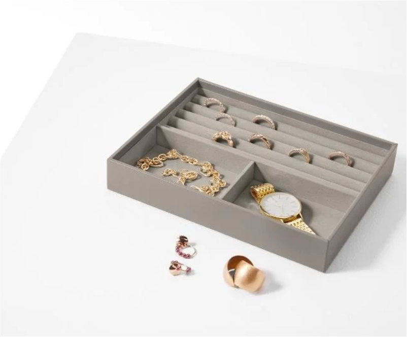 Velvet jewelry box with compartments for rings and earrings