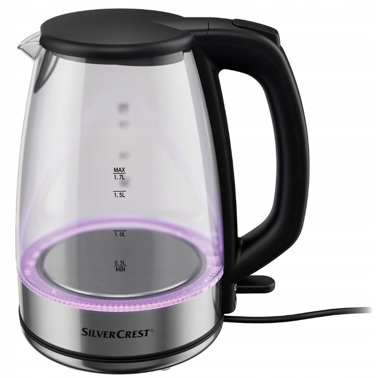 Silvercrest transparent glass electric kettle 1.7 litres - with changing Lights