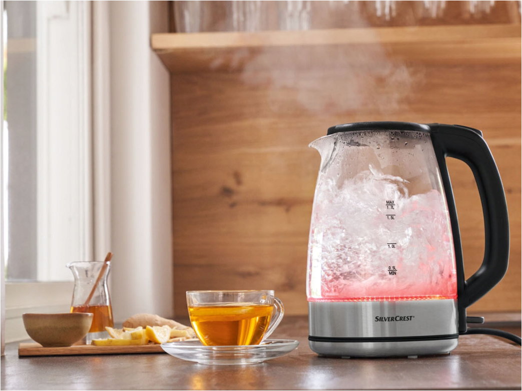 Silvercrest transparent glass electric kettle 1.7 litres - with changing Lights