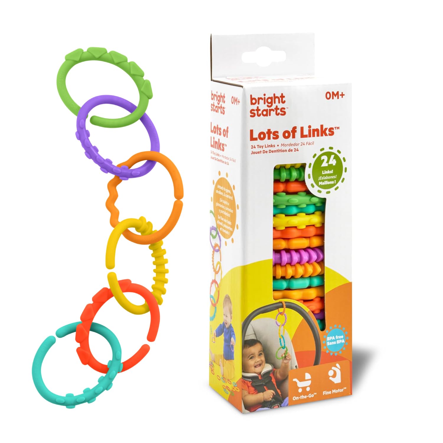 Bright Starts Lots of Links Rings Toys for Stroller or Carrier Seat