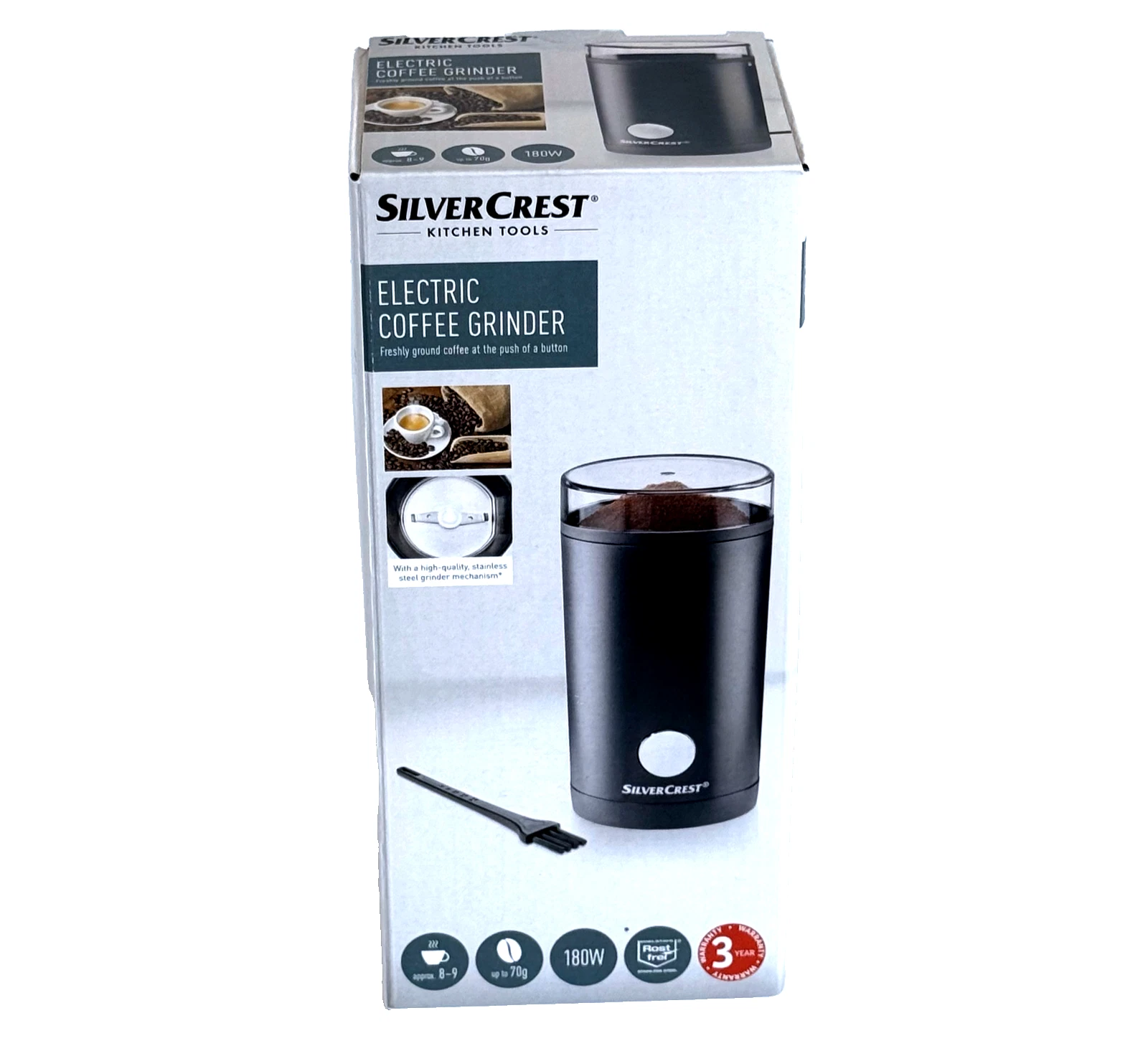 Silvercrest Electric Coffee Bean Grinder Black Stainless Steel 180W
