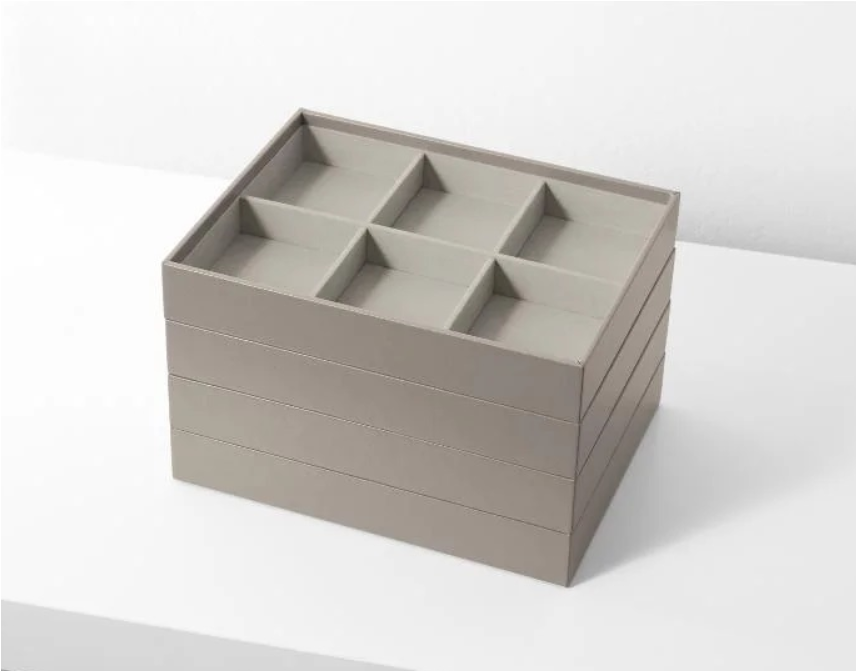 Velvet jewelry box for necklaces and earrings, 6 compartments