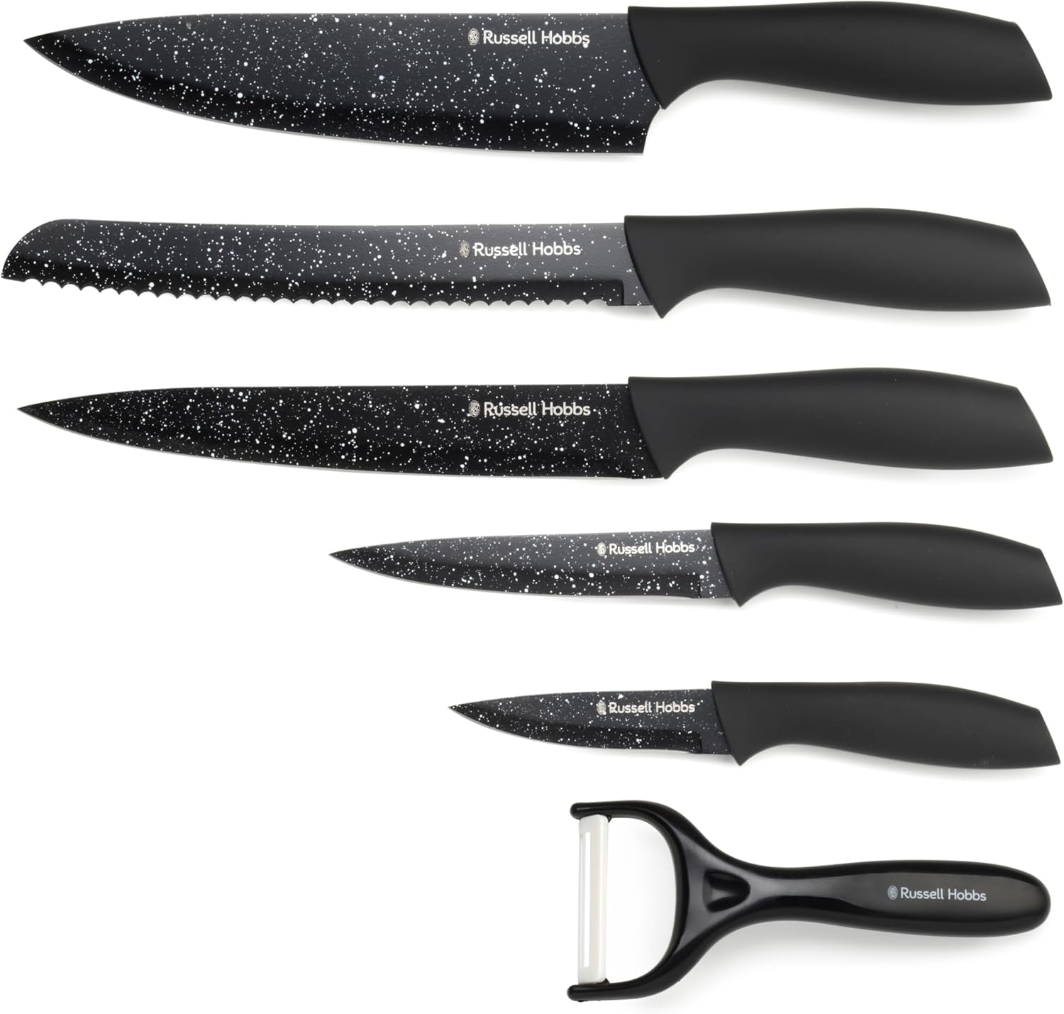 Russell Hobbs Black Marble Knife & Peeler Set, 6 Piece