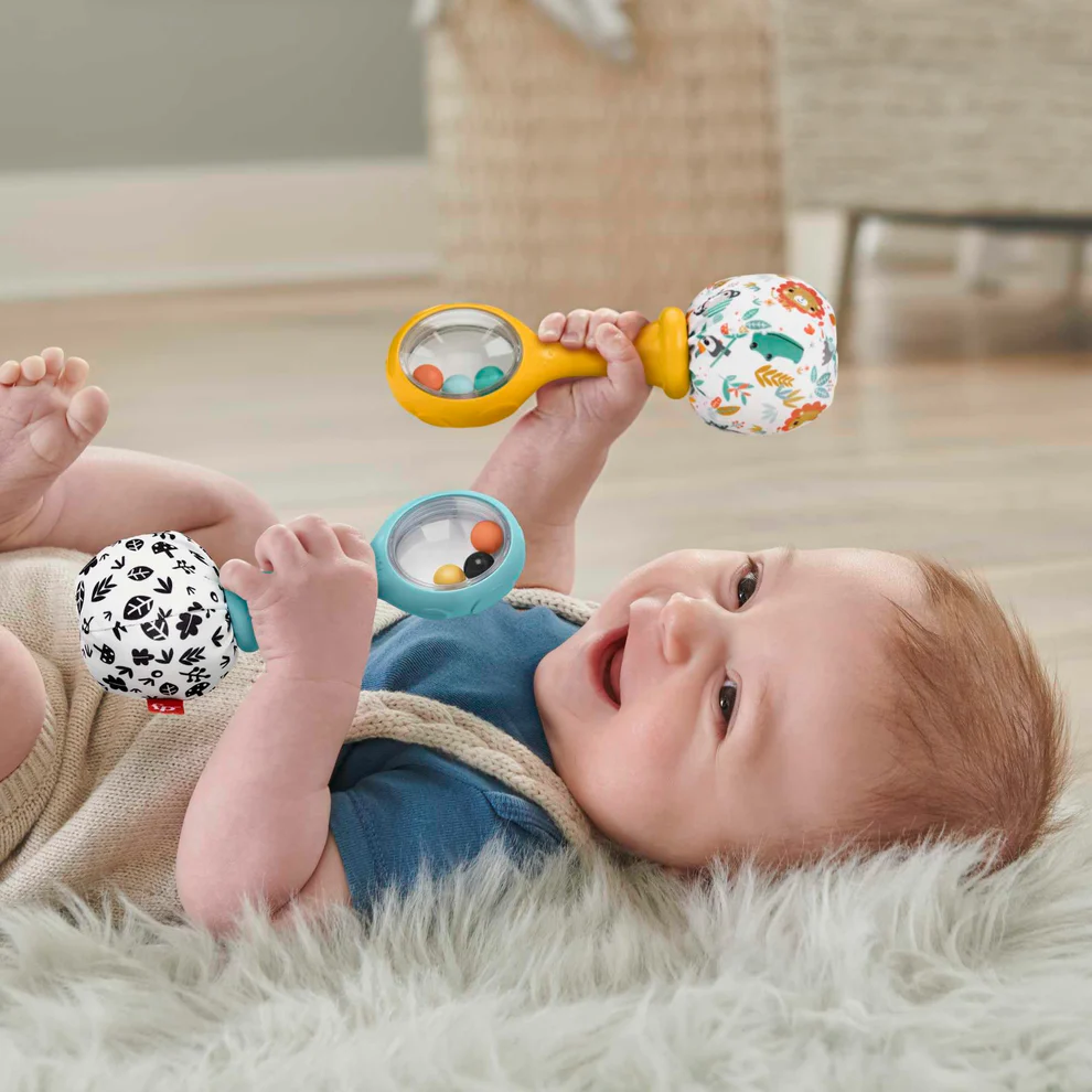 Fisher-Price Baby Rattle ‘n Rock Maracas Toys, Set Of 2 For Infants 3+ Months, High Contrast