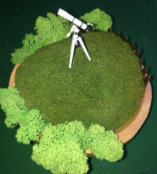 Ciotola in legno con piccolo telescopio