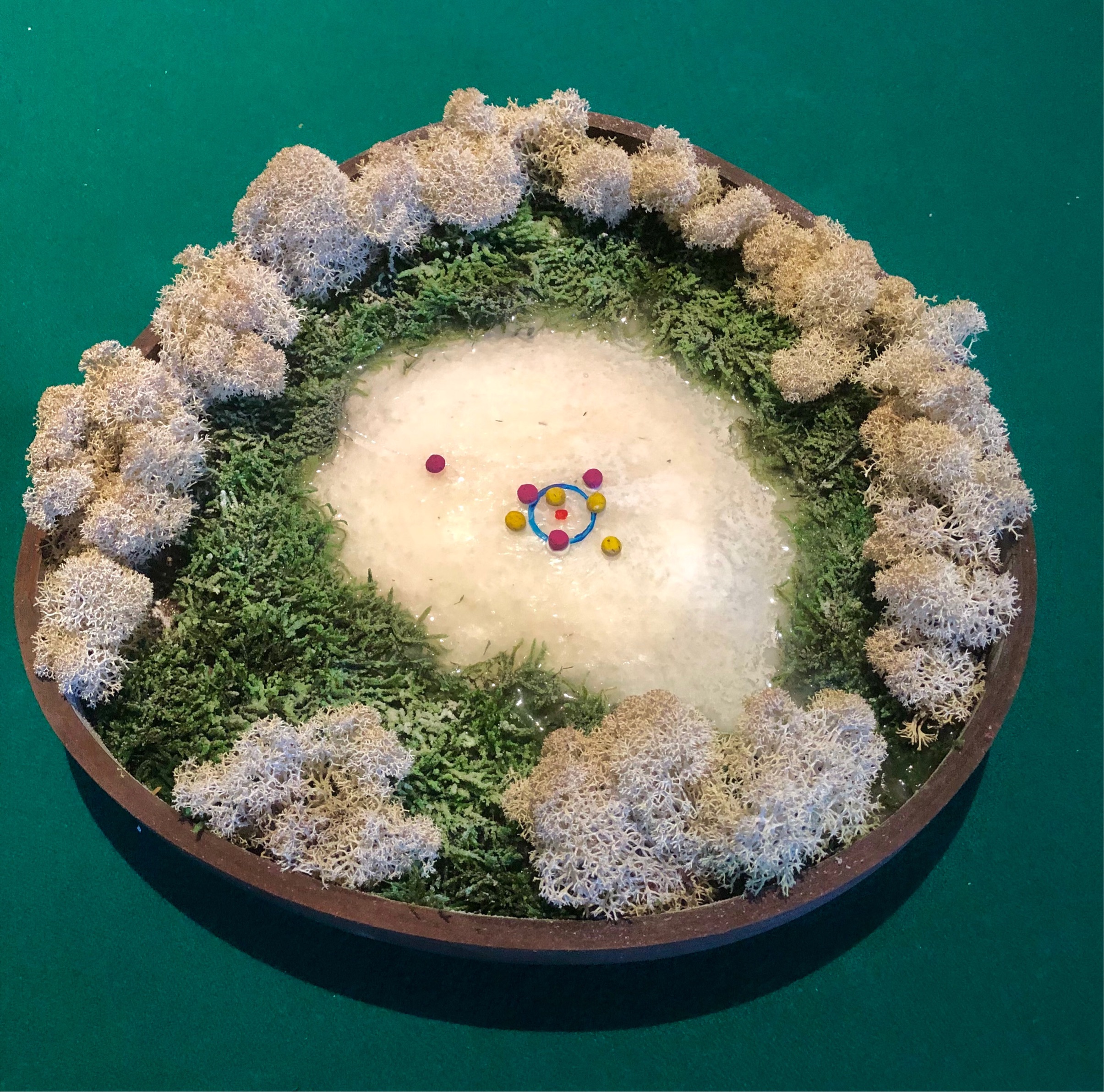 Centrotavola in legno e curling in corso