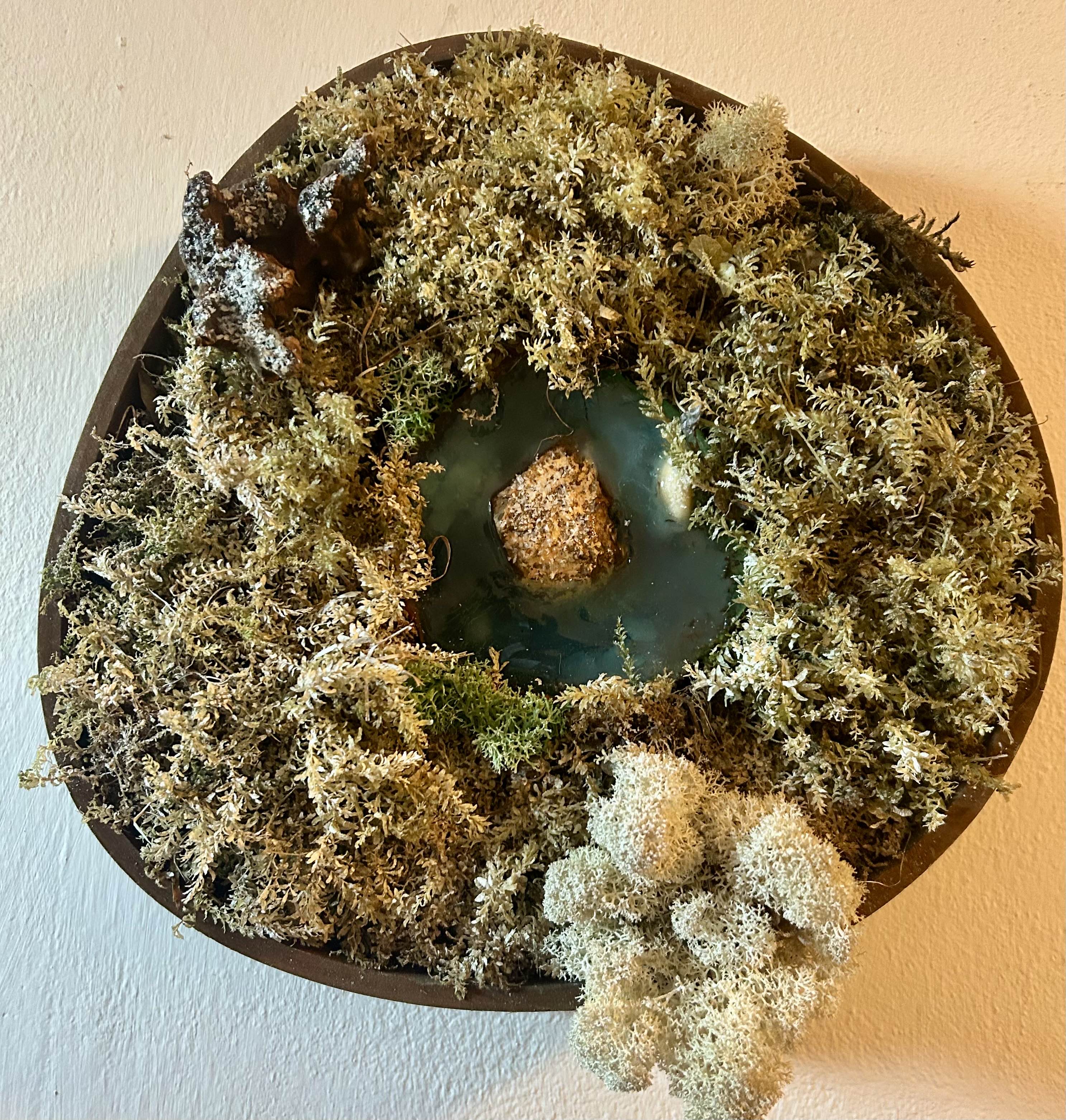 Quadro tondeggiante con laghetto ghiacciato in campagna