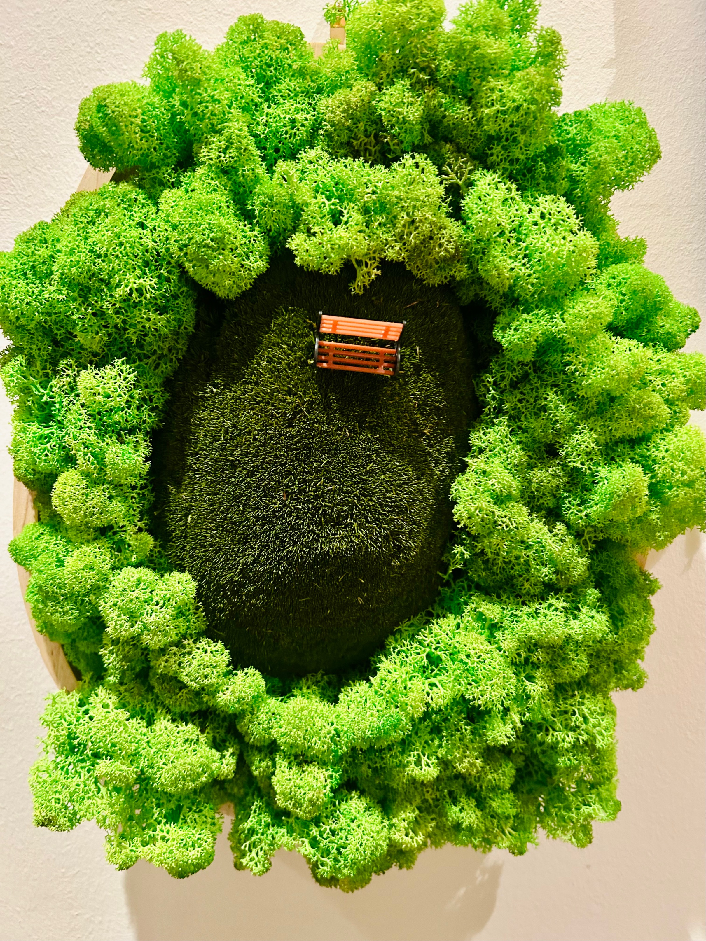 Quadro con panchina e muschio stabilizzato