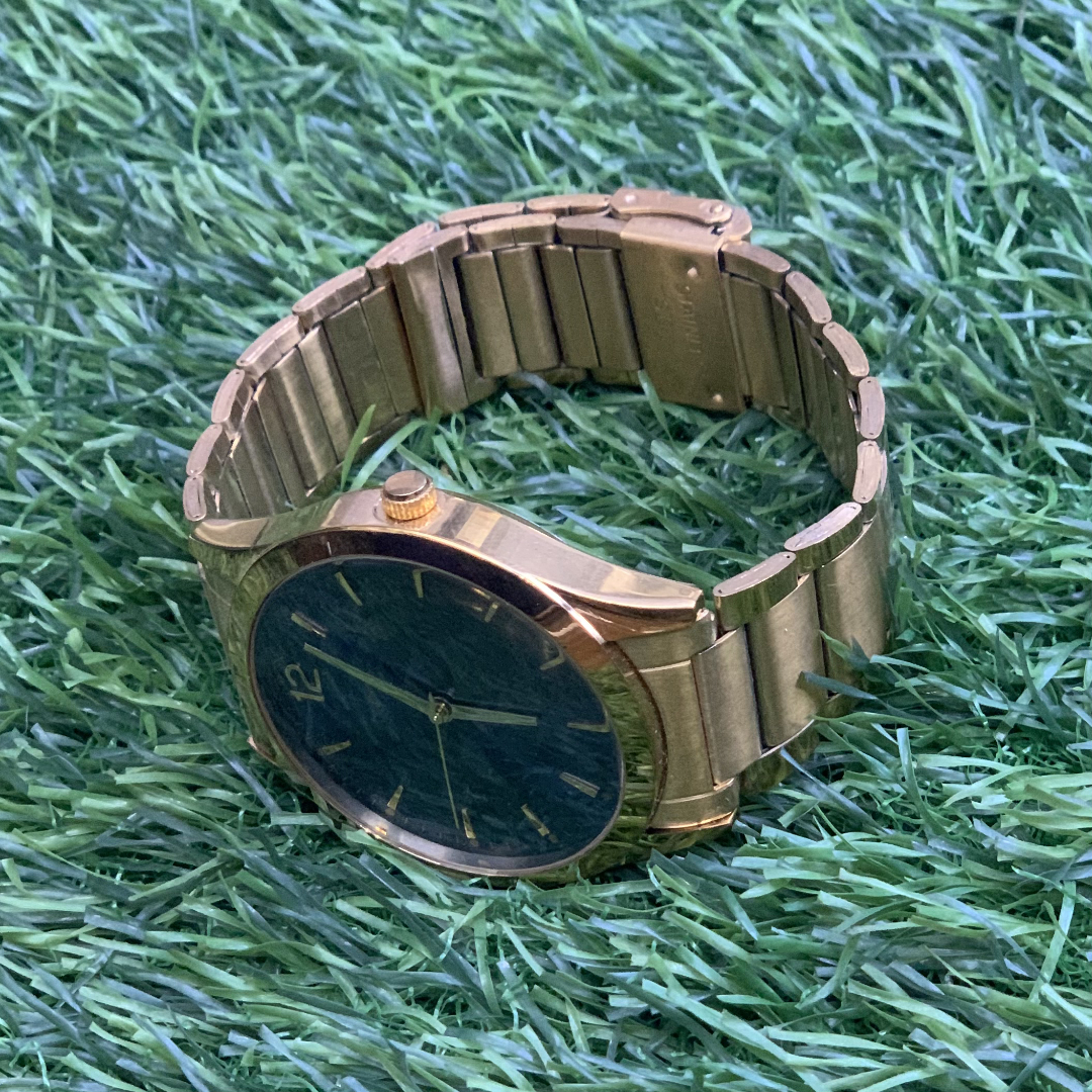 Gold Blue-Dial Wrist Watch