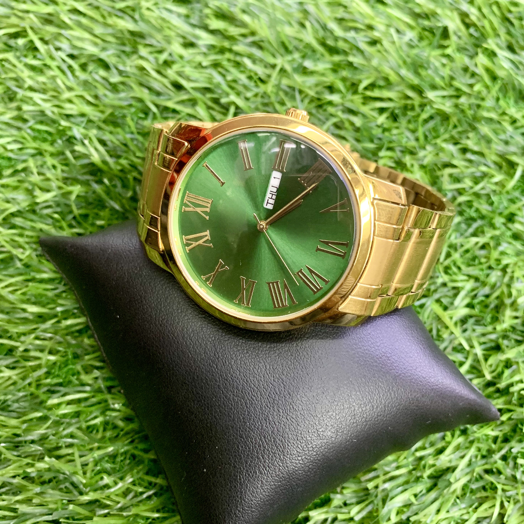 Gold Green-Dial Roman numeral Gents Watch