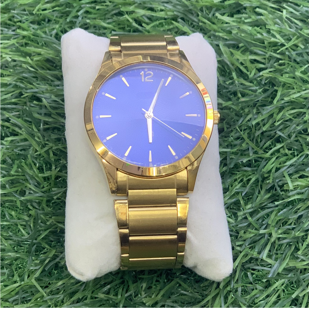 Gold Blue-Dial Wrist Watch