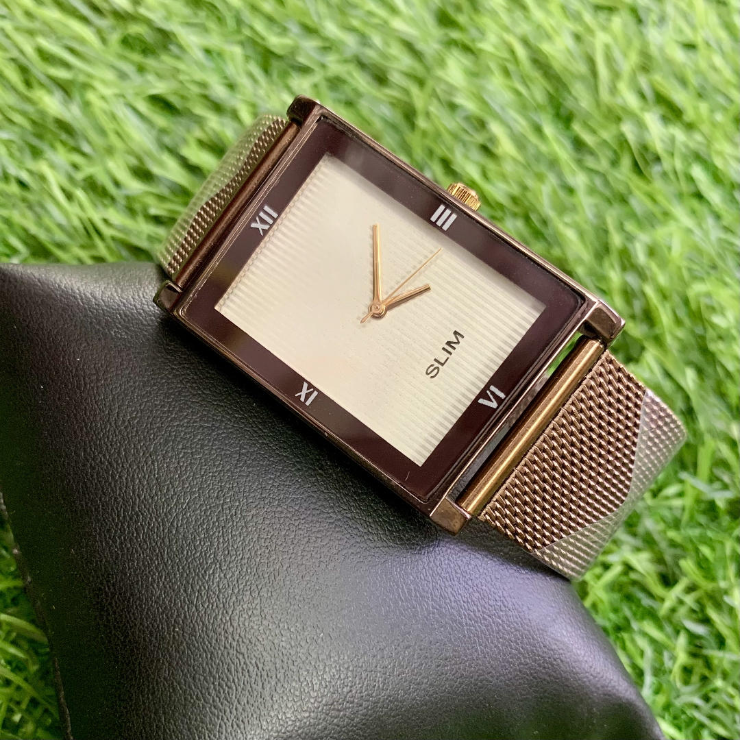 Brown Mesh Slim Wristwatch