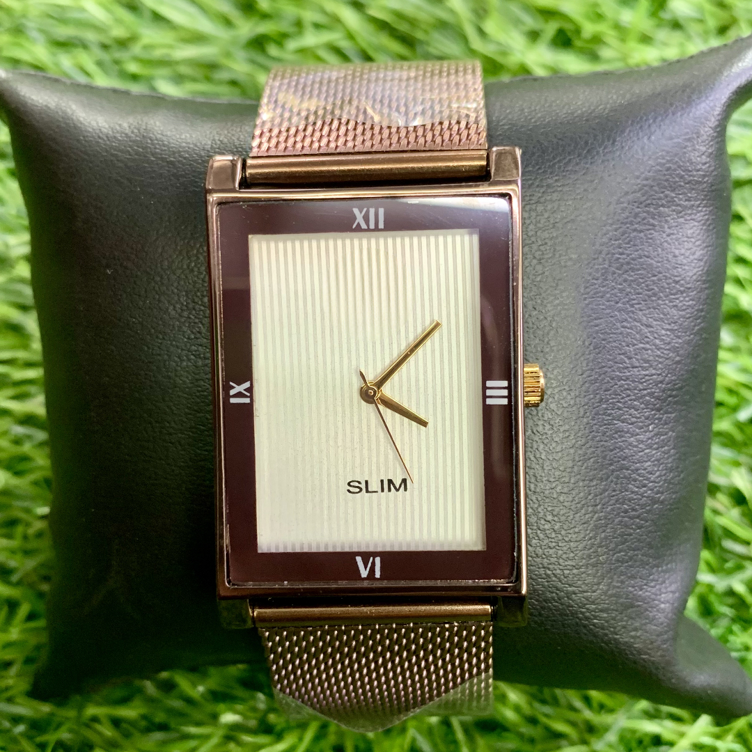 Brown Mesh Slim Wristwatch