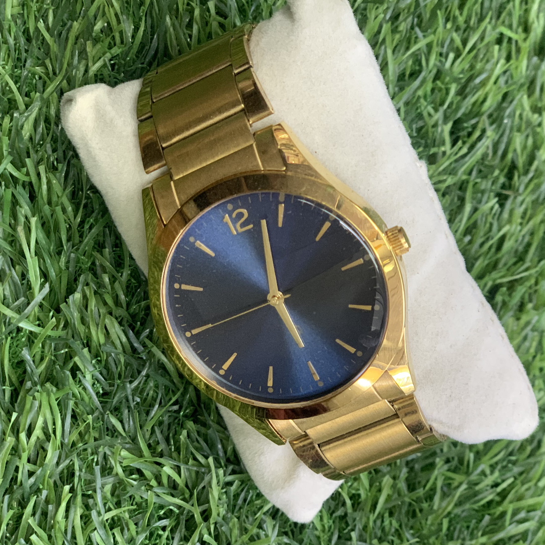 Gold Blue-Dial Wrist Watch