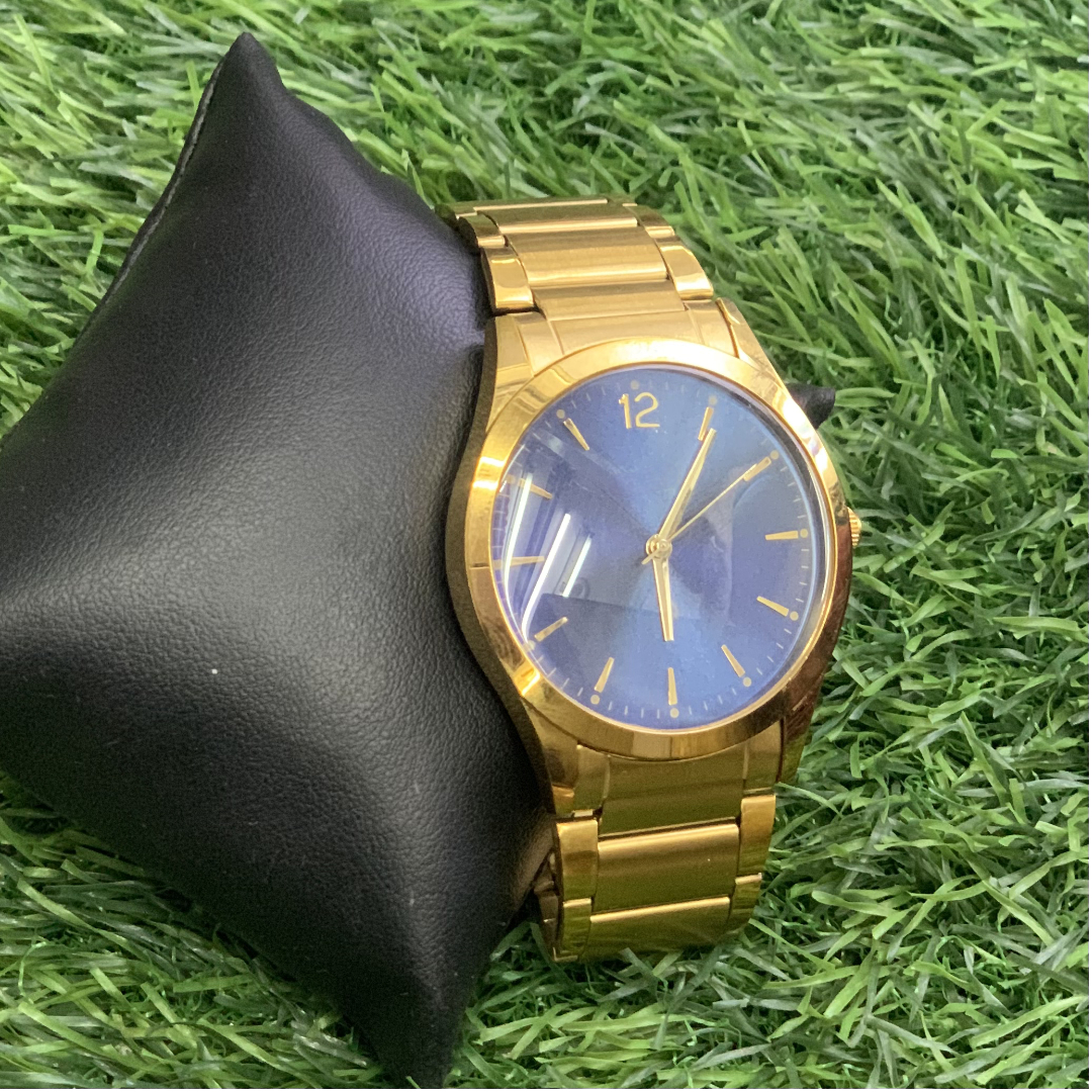 Gold Blue-Dial Wrist Watch