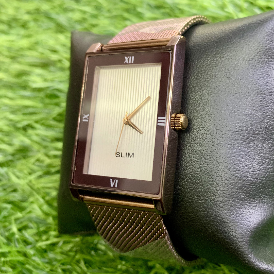 Brown Mesh Slim Wristwatch